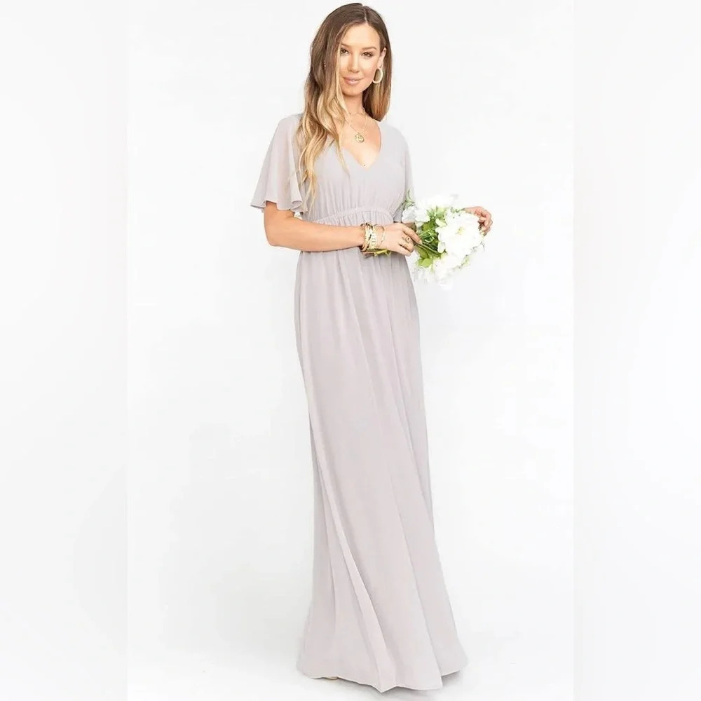 Show Me Your Mumu Dresses Emily Empire Maxi Dress - Dove Grey Chiffon XS NWT